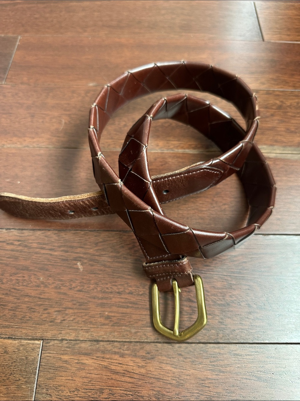COACH-Brown Woven Leather Men’s Belt with Brass Buckle